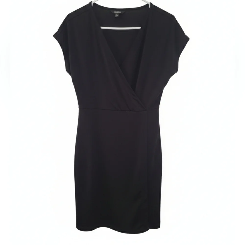 Nicole Miller Original Black Faux Wrap Dress Small V Neck LBD Staple Read Discrp - Picture 7 of 7